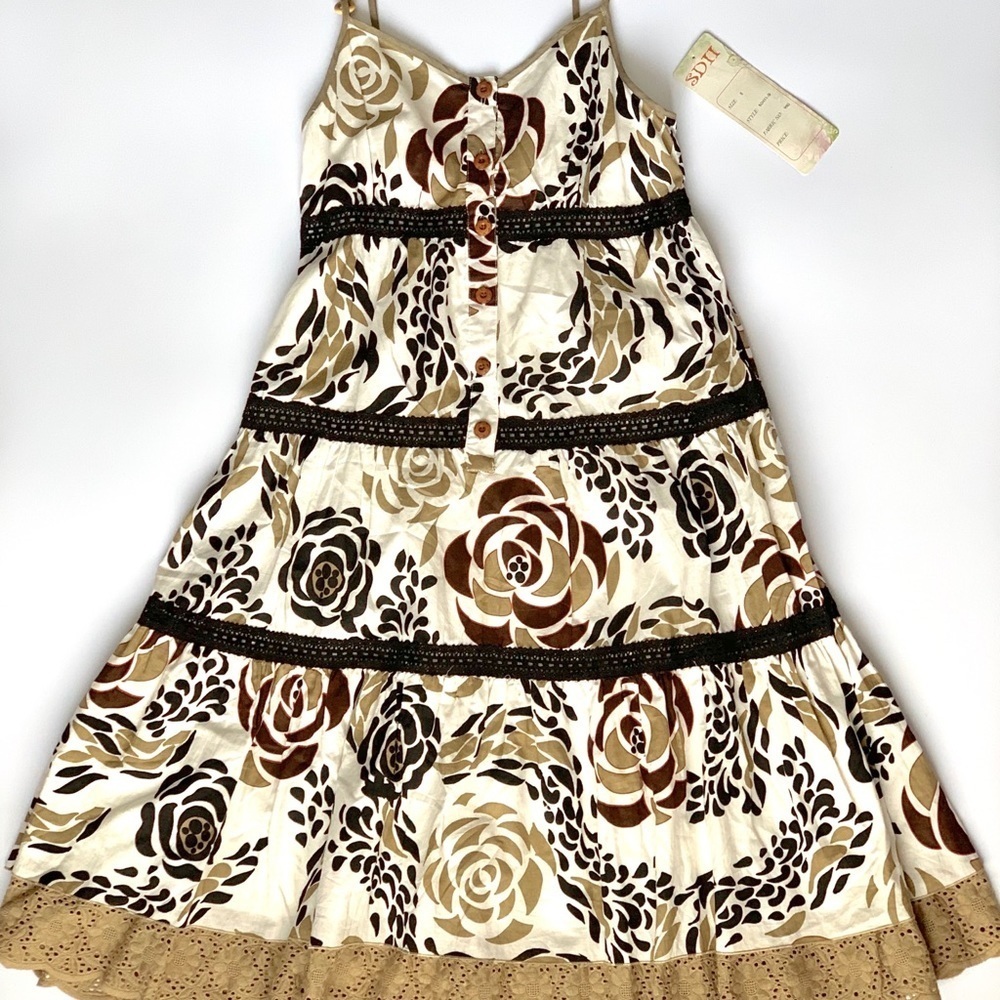 NEW Cottagecore Bohemian Floral Crochet Lace MIDI Beach Dress Size S